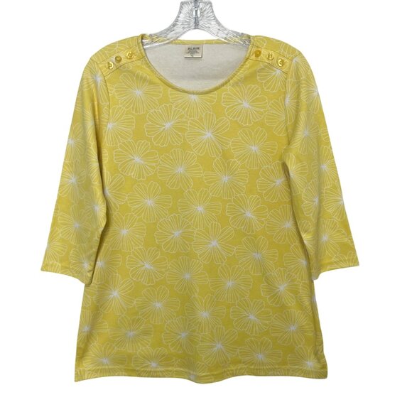 Blair 3/4 Sleeve Top Womens PS Petite Small Yellow New Floral Button Shoulder - Picture 1 of 7